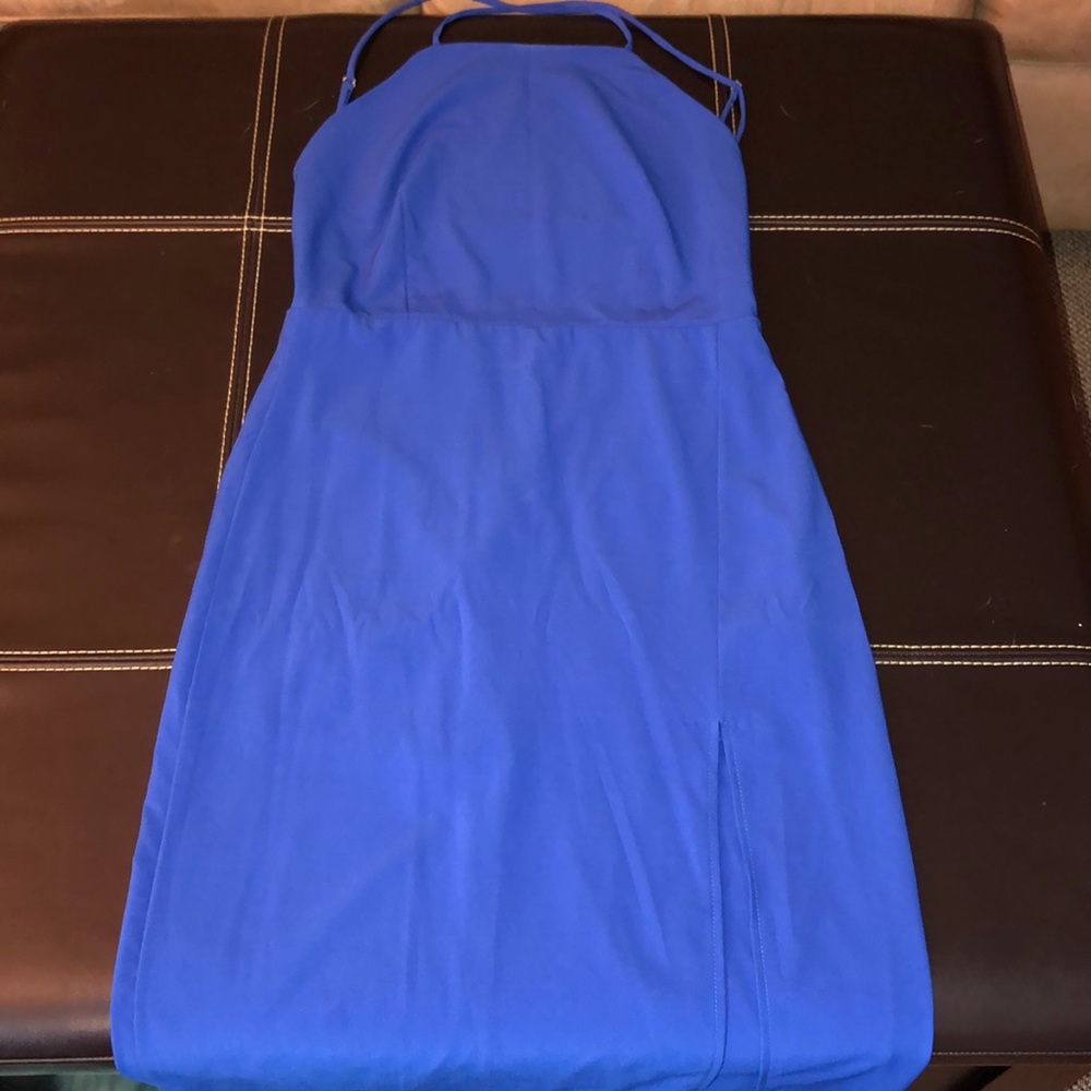 Long sexy backless blue dress